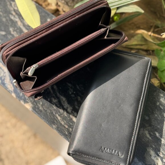 Genuine Leather Lady's Checkbook Organizer with RFID Blocking, Combo Black Brown - Picture 1 of 11